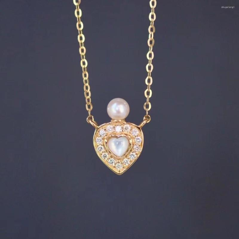 

Pendant Necklaces Heart Shape Shell Charm Chain Gold Color Round Pearl Choker