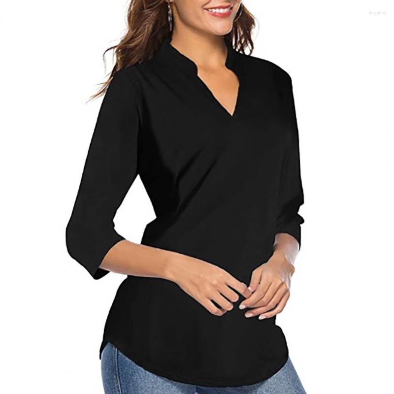 

Women's Blouses Solid Color Women Shirt Stand Collar Soft 3/4 Sleeve Loose Casual Blouse Ladies Clothing White/red/ Black/gray, Green