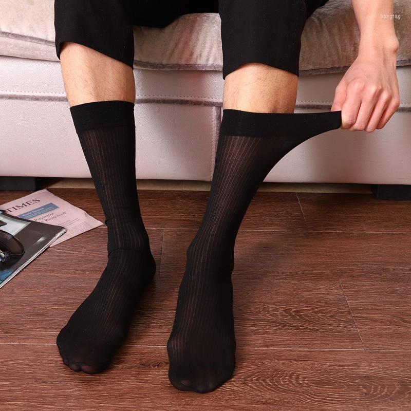 

Men's Socks Formal Wear Business Workplace Men's Tube Striped Stockings Leather Shoes Gentleman Breathable Thin Black Tide To Work