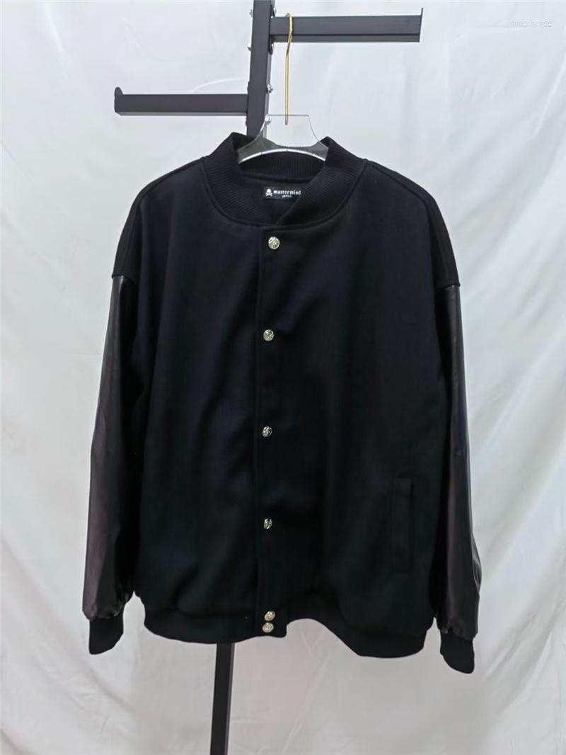 

Men's Jackets Mastermind Embroidered World Skull Varsity Sheep Leather Sleeve Men's Women's Baseball Jacket