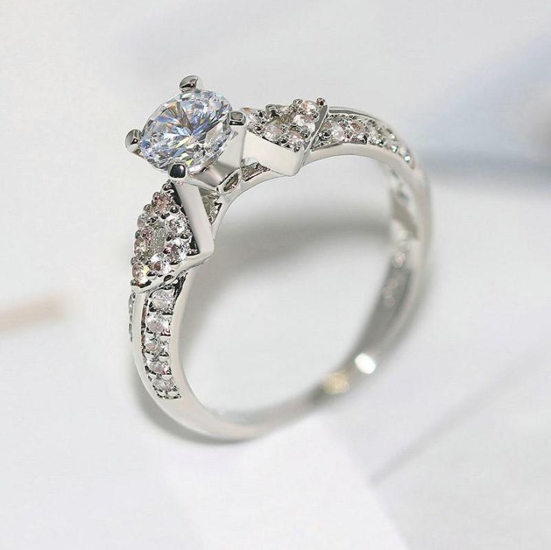 

Wedding Rings Double Fair Engagement For Women Classic White Gold Color CZ Crystal Fashion Jewelry R541