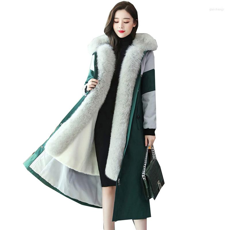 

Women's Trench Coats 2022 Autumn Winter Fashion Casual Cotton Jacket Women's Thickening Velvet Mid-Length Large Fur Collar Hooded Parkas, Green