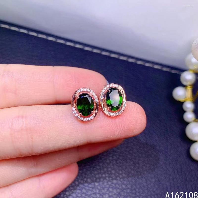 

Stud Earrings Fine Jewelry 925 Sterling Silver Inset With Natural Gem Women's Luxury Exquisite Simple Diopside Ear Support Detec