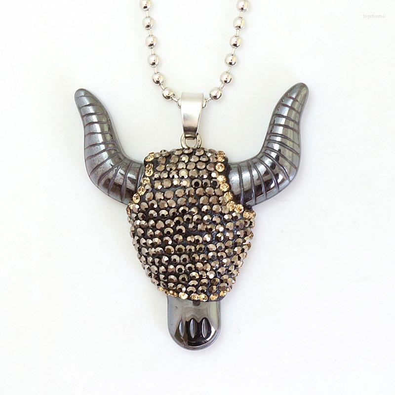 

Pendant Necklaces High Quality Fashion Hematite Trendy Tauren Necklace Exaggerated Long Bull Horn Crystal