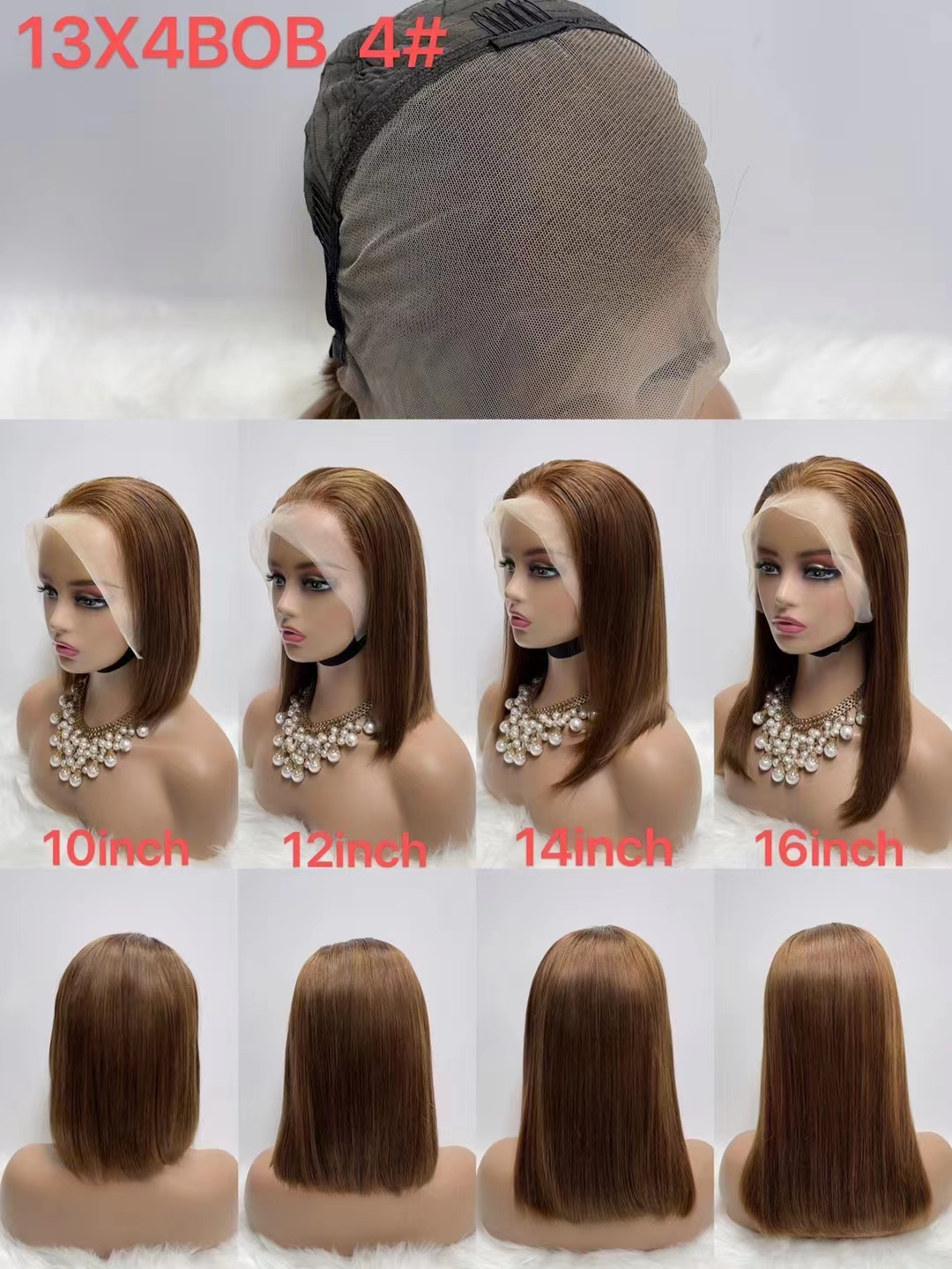 

Brown 13x4 Brazilian Full Lace Frontal Wigs Short Bob Preplucked Bleached Knots 4# color For Women