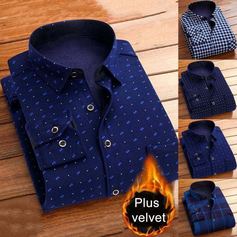 

Men's Casual Shirts Mens Dress Shirt Slim Acetate Fiber Soft Plush Thicken Formal Plaid Long Sleeve Autumn Business Male Social, Blue