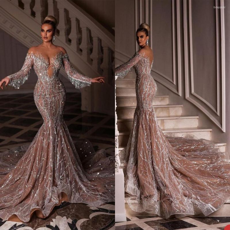 

Party Dresses Sequined Lace Evening Dress Full Sleeve Sparkly Mermaid Dubai Women Off Shoulder Wear Custom Made Prom Formal Gowns, Blue
