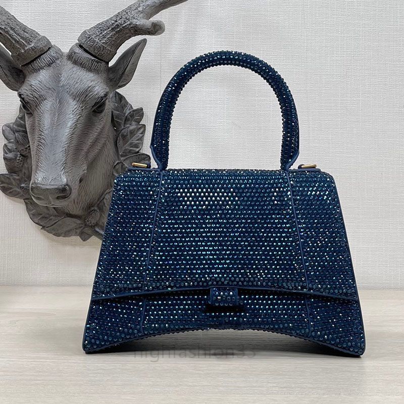 

Rhinestone Hourglass Bag Top Quality Shimmer Crossbody Crescent Bag Handbag Women Hobo Purses Real Genuine Leather Diamonds Shoulder Bags Full Water Drill Pouch, Customize