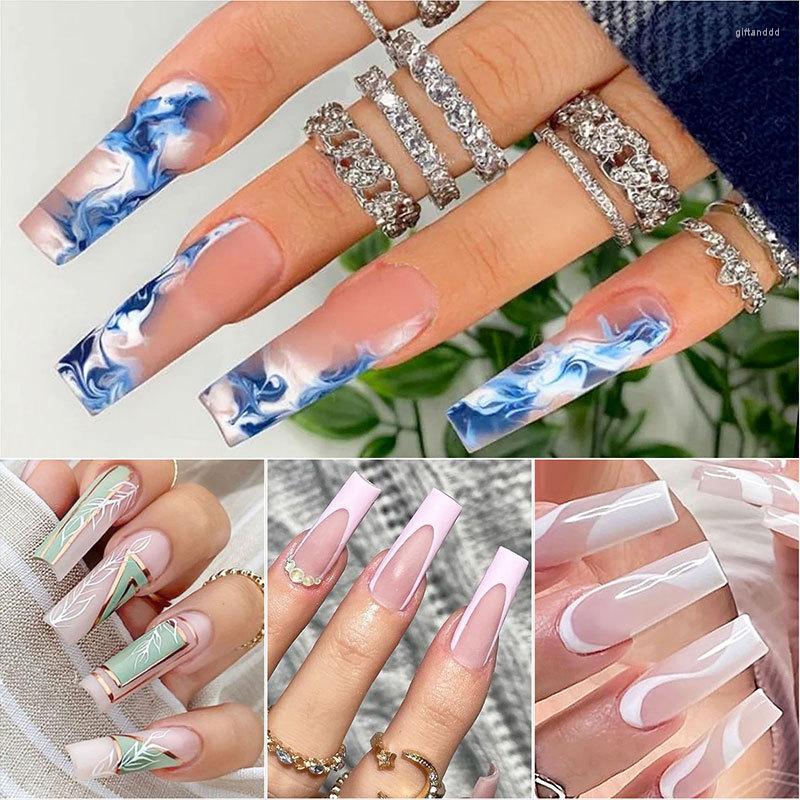 

False Nails Full Covering Water Pipe Sticker French Manicure Sheet Nail The Coffin Tips Professional Supplies Artifical, Transparent color