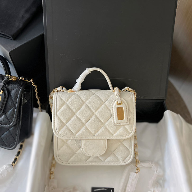

Womens Vinatge Cross Body Tofu Messenger Bags Top Hand Suitcase Aged Gold Metal Hardware Matelasse Chain Crossbody Shoulder Outdoor Sacoche 17X17CM, Box