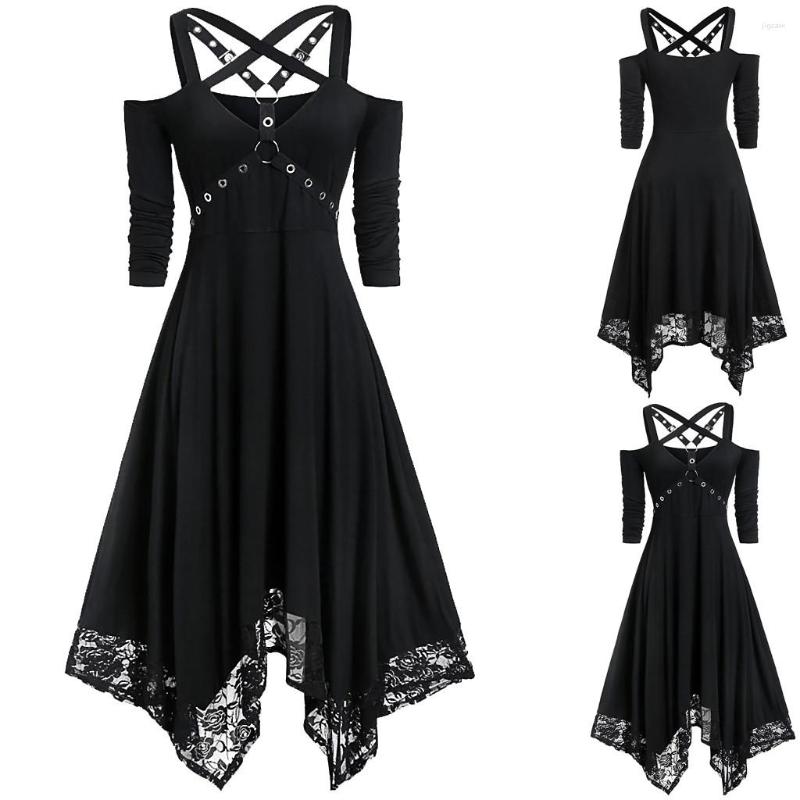 

Party Dresses Women's Dress Sexy Halloween Plus Size Open Shoulder Lace Half Sleeve Gothic Elegant For Women Vestido Feminino, Black