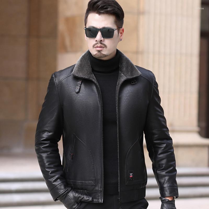 

Men's Down 2022 Winter Leather Jacket Casual Lapel Plus Velvet Padded, 601-black