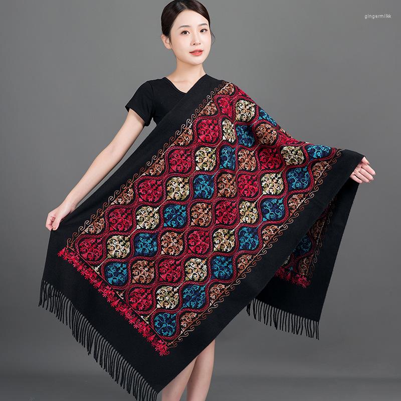 

Scarves Pashmina Women Winter Warm Shawl Floral Embroidery Cashmere Scarf Thicken Soft Lady Shawls And Wraps Fine Tassel Blanket