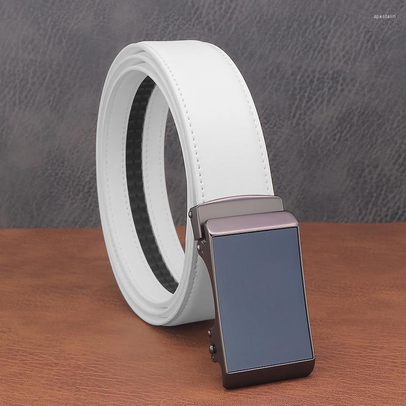 

Belts High Quality Blue Automatic Buckle Genuine Leather Fashion White Waistband Young Men Jeans Casual Ceinture Homme