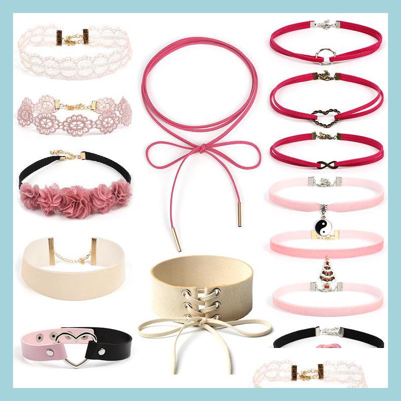 

Chokers New Fashion 14 Styles Choker Necklace Women Girls Pink Veet Chokers Lovely Collar Necklaces Simple Jewelry Drop Delivery Pend Dhofa