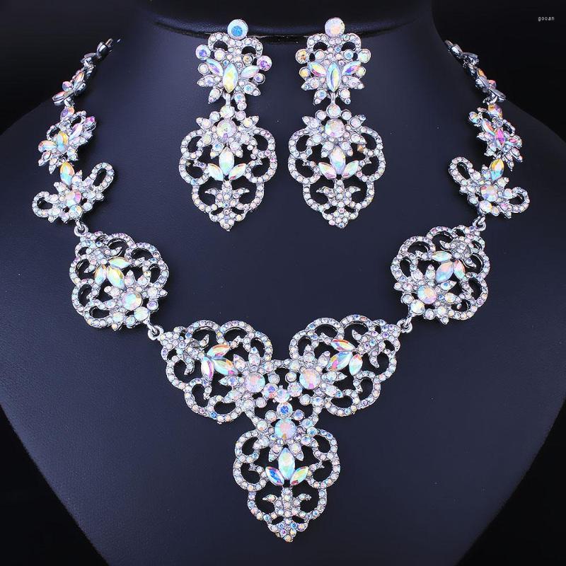 

Necklace Earrings Set FARLENA Jewelry Fashion Hollow Out Flower With Rhinestones For Bridal Wedding & Engagement Sets, Picture shown