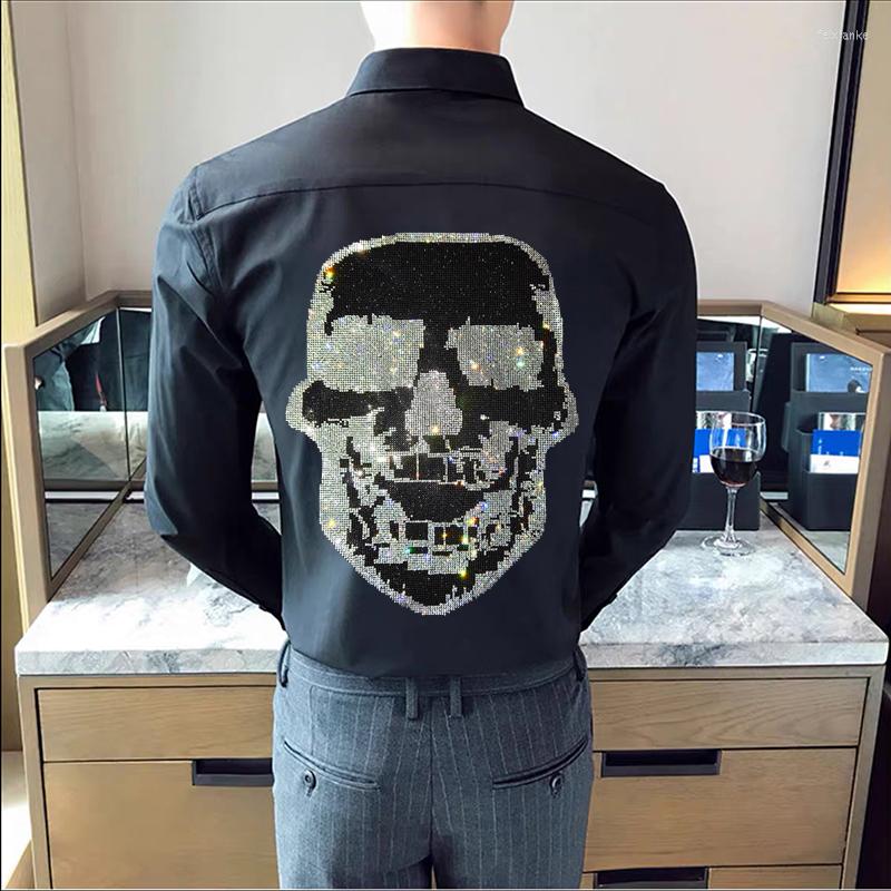 

Men's Casual Shirts 2022 Black And White Solid Color Spring Men's T-Shirt Office Workwear Business Diamond Long-Sleeved Trend Button, As shown asian size