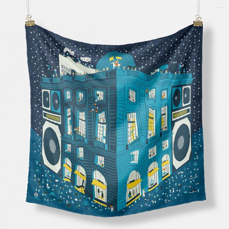 

Scarves Twill Silk Felling Scarf 53 53cm Headband Women Luxury Design Building Print Hair Lady Gift Present Small Square