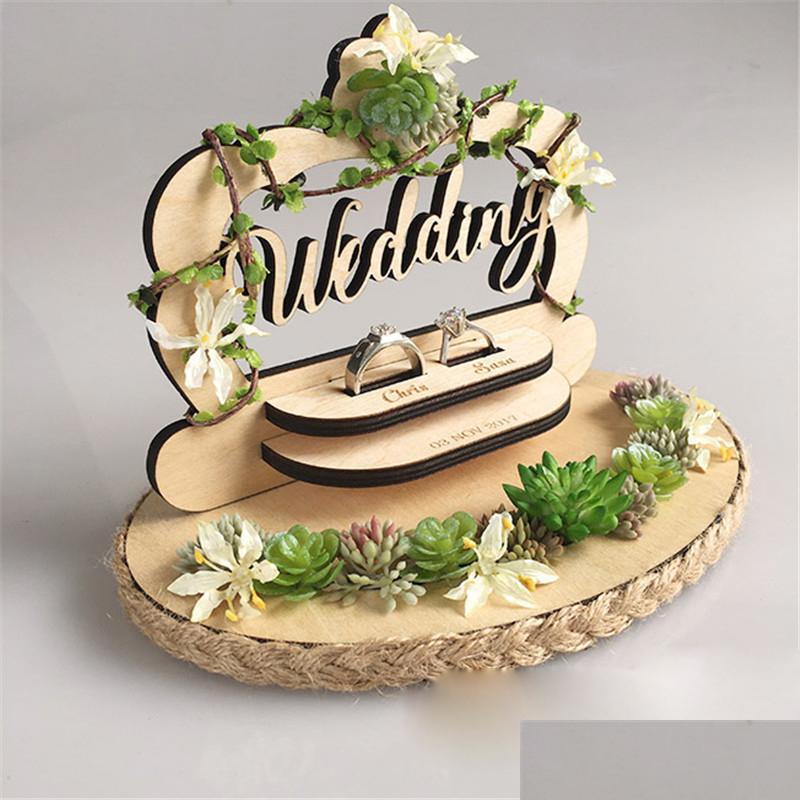 

Ring Pillows Flower Baskets Creative Wood Ring Pillow Wedding Ceremony Forest Style Handmade Holder Engagement Marriage Proposal D Dhpcy, Blue