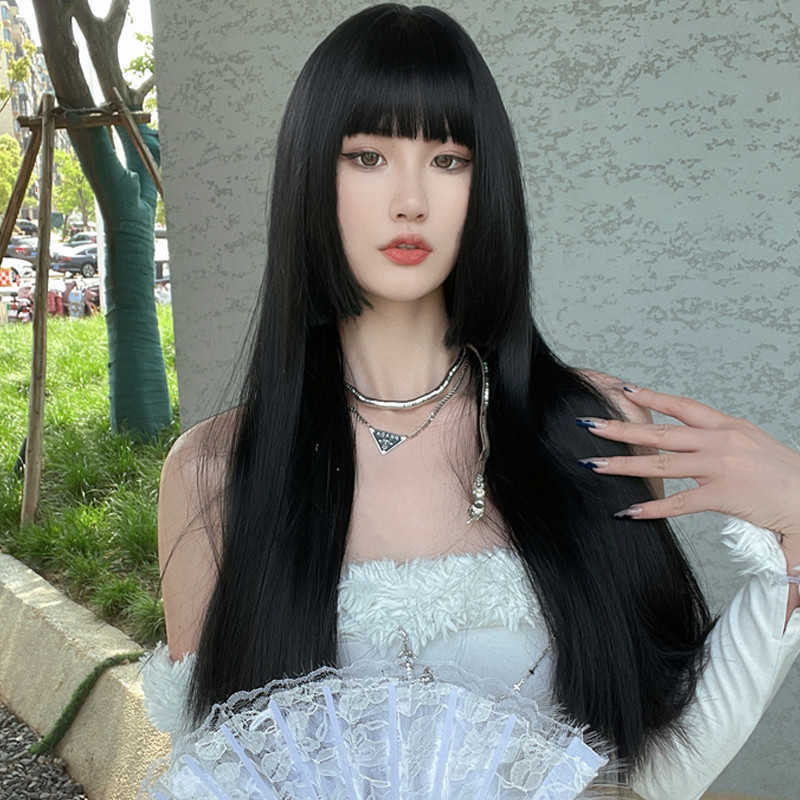 

Hair Lace Wigs Wig Ji Hairstyle Male and Female Cos Long Straight Hair Fake Girl Cross Dring Three Sabr Princ Qi ita Cut, Black
