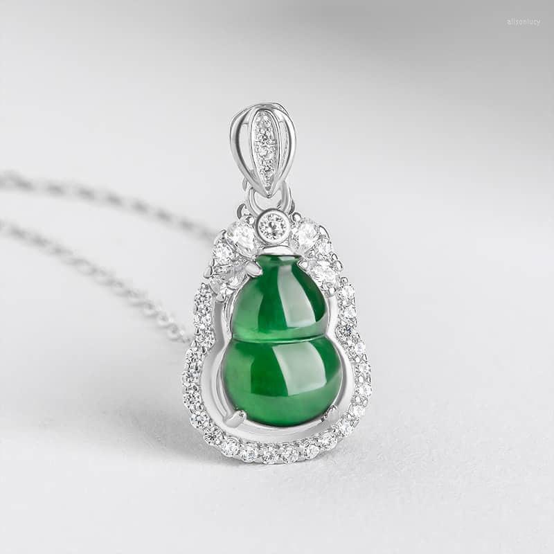 

Chains Product Simulation Hetian Jasper Green Chalcedony Pendant Female Ruyi Gourd Full Diamond Necklace Pendants And Necklaces