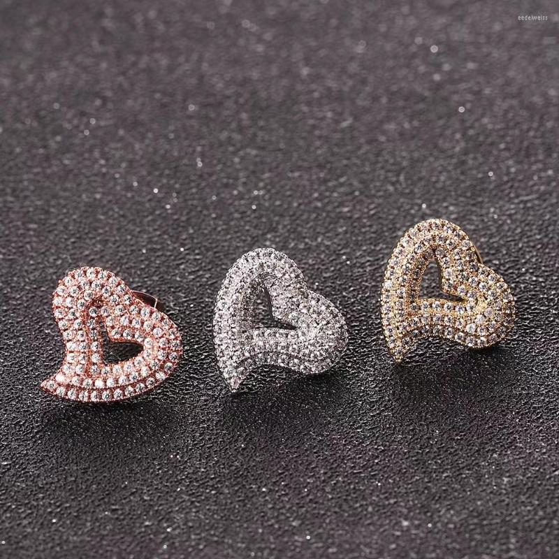 

Stud Earrings Siliver Gold Color Fashion Heart Diamond Shiny Zircon Crystal For Women Copper Luxury Fine Jewelry Gift Party Wedding