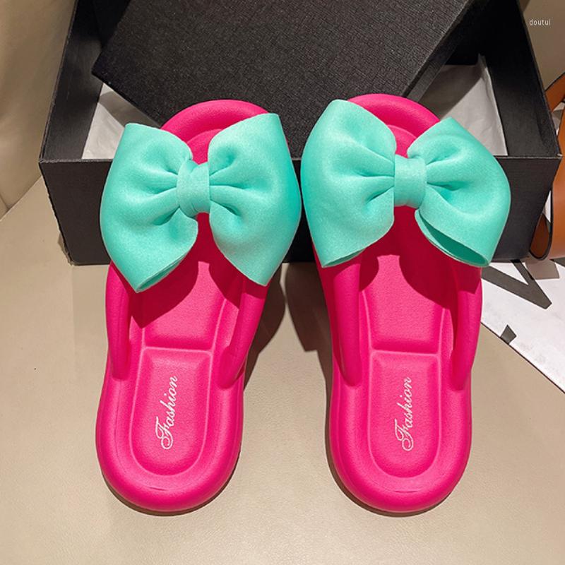 

Slippers Thick Platform Bathroom Women Fashion Bow Soft Sole EVA Indoor Slides Woman Non-slip Flip Flops Home Shoes, Green