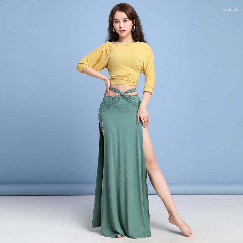 

Stage Wear Belly Dance Practice 2 Pieces Long Skirts With Top 2022 Adult Dancing Clothes Bellydance Dress For Women Lesson, Style 1