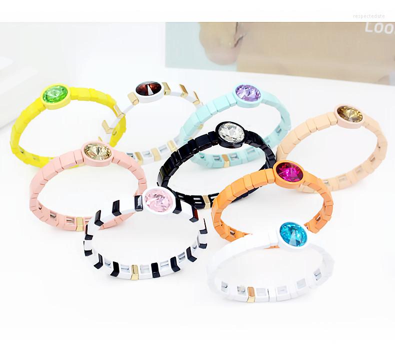 

Strand Fashion Crystal Women's Enamel Bracelet Elastic Cord Elegant High-End Cuff Charm Watch Decoration Jewelry Gift With Box