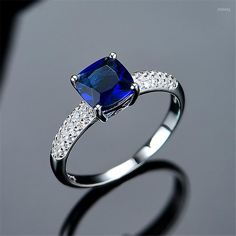 

Cluster Rings 925 Sterling Silver For Women Created Nano Blue Sapphire 2022 Trend Birthday Luxury Engagement Wedding Fine Jewelry
