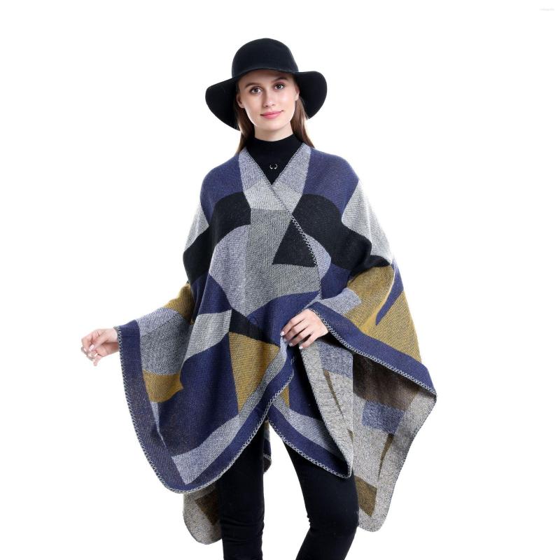 

Scarves Autumn And Winter Faux Cashmere Coat Street Loose Shawl Fashion Scarf Geometric Stitching Pattern Travel Warm Cape