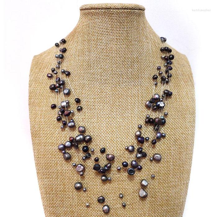 

Pendant Necklaces 18-24 Inches Black Illusion 4-8mm Nugget Freshwater Pearl Multi-layered Necklace