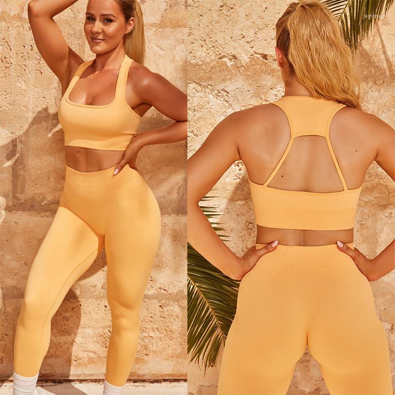 

Active Sets 2 Piece Women' Sports Set High Waist Seamless Sportswear Gym Clothes Bra Workout Pants Yoga Suit Female Leggings For Women, Yellow-set