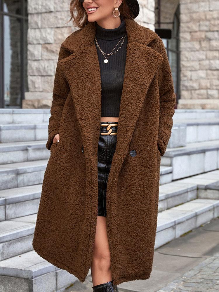 

Women' Fur 2022 Autumn Winter Faux Coat Women Plush Teddy Bear Jacket Long Female Fluffy Thick Warm Jackets For, Dark brown