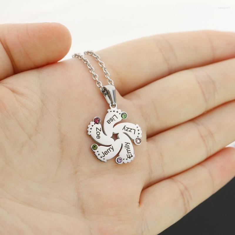 

Pendant Necklaces Creative Fashion Jewelry Personalized DIY Name Letters 12 Birthstone Stainless Steel Kids Foot Charm Necklace