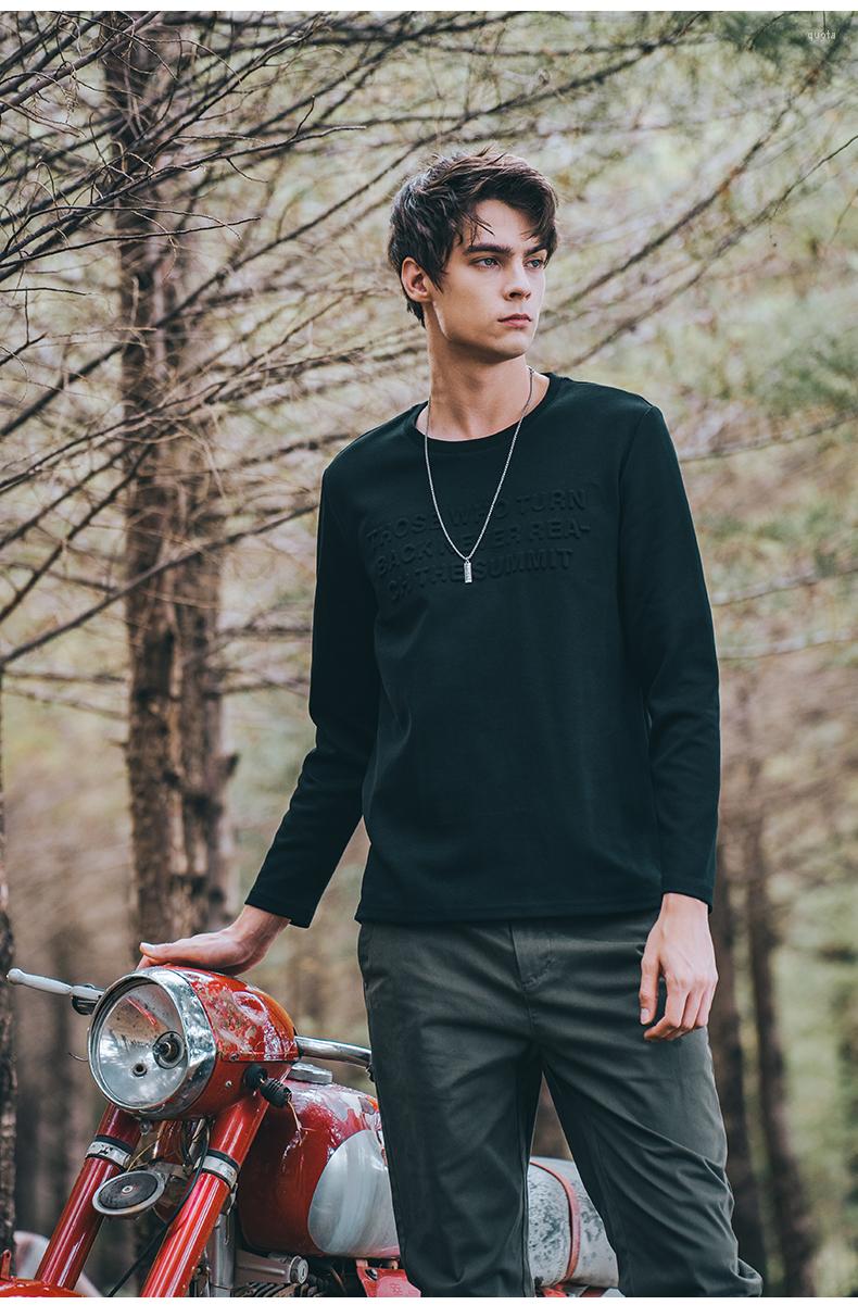 

Men' T Shirts 1658 Heavy Cotton Men' Long -sleeved -shirt Trendy Letters Flower Body Shirt Solid Color Simple, Black