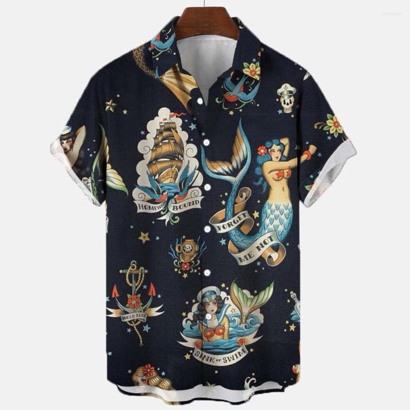

Men's Casual Shirts Pattern Polyester Men's Wear Short Sleeve Shirt Printed Clothes Lapel Summer Leisure Originality Interest Sandy, Ofsx-01938