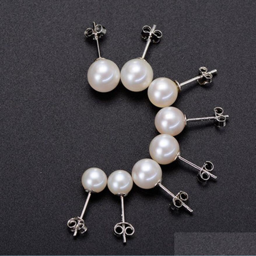

Stud Sier Pearls Stud Earrings 925 Sterling 6/8/10Mm Titanium Steel Pearl Ball Screw Woman Simple Beauty Screwback For Women Drop De Dhwyn