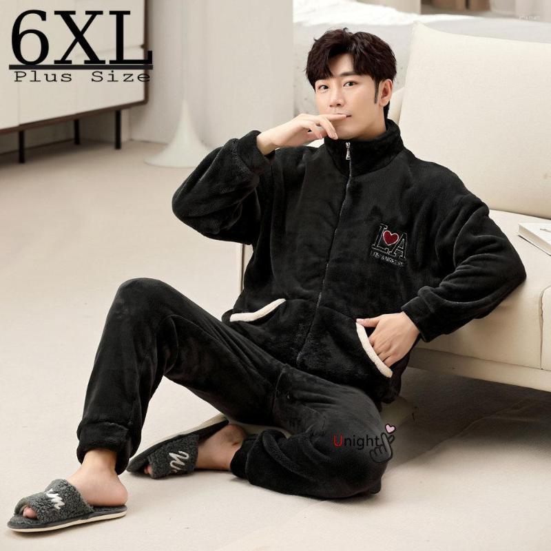 

Men's Sleepwear Men Thicken Warm Flannel Pajamas Set Long Sleeved Men's Winter Home Clothes Large Size Coral Fleece Homewear L-6XL, Blue(polyester)
