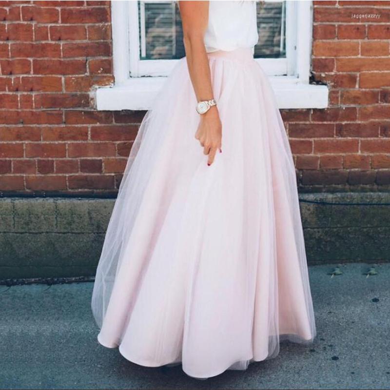 

Skirts Modern Blush Pink Maxi Ribbon Zipper Waist A-line Long Womens Skirt Custom Saia Tulle Floor Length Longa Faldas, White