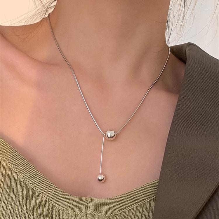 

Chains WEIYUE S925 Sterling Silver One Word Tassel Ball Necklace Women's Retro Clavicle Chain Hip Hop Sweater Wedding Party Gift