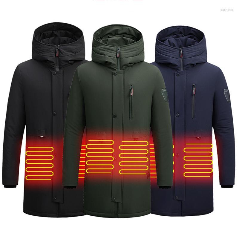 

Men's Jackets Men's 2022 USB Electric Heating Jacket Long Men Heated Coat Cotton Fever Clothing Military Color Ski Hunting Waterproof, Dark blue