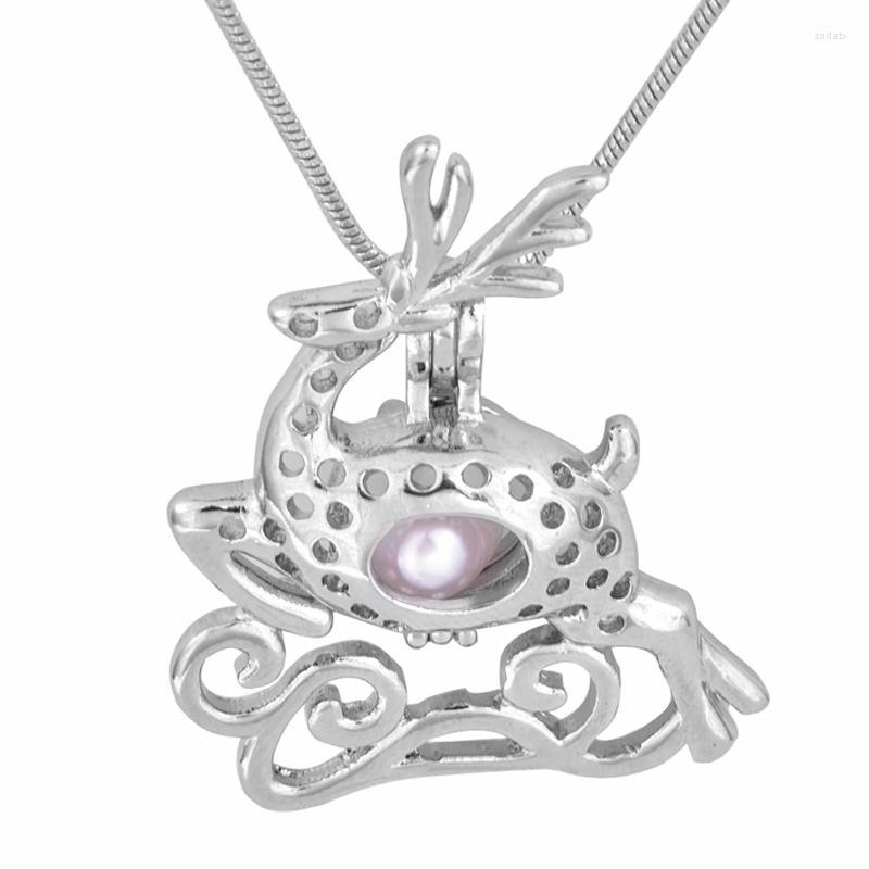 

Chains Christmas Present Gift Plated Silver Deer Cage Pendant Lucky Fashion Jewelry Women Mens P129