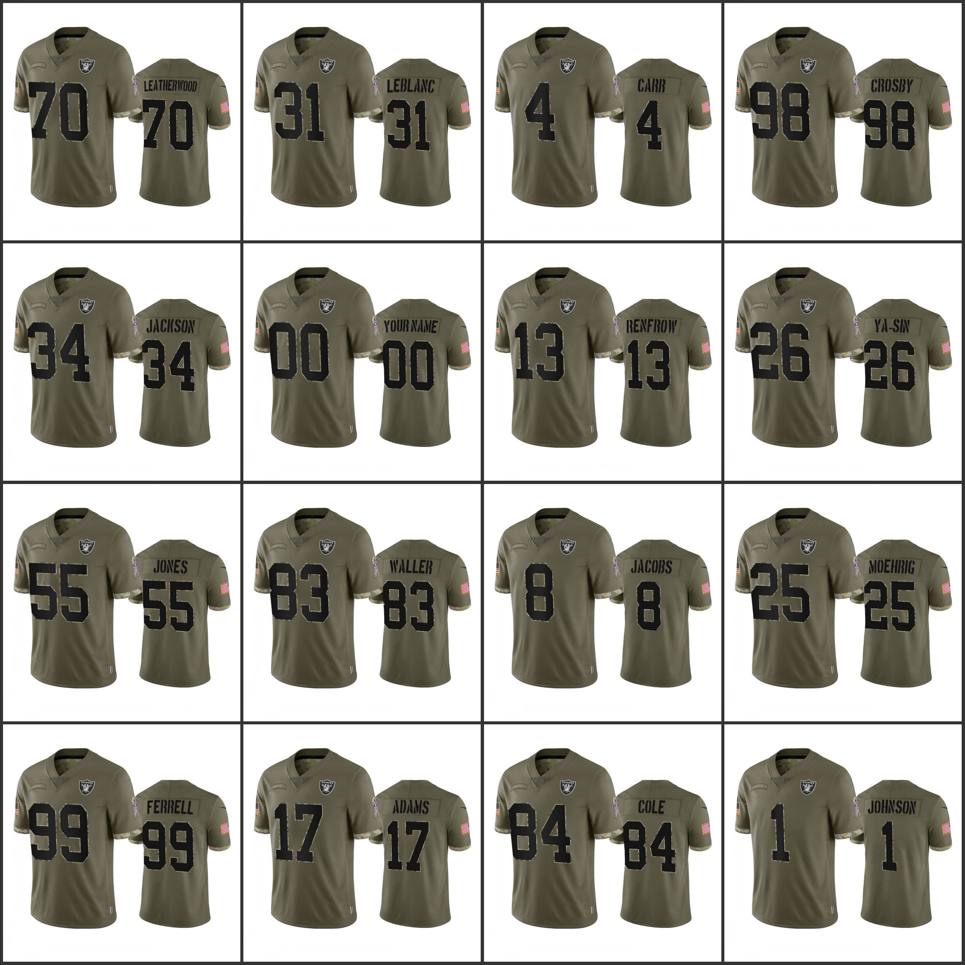 

Jerseys Las Vegas''Raiders''Men #4 Derek Carr 13 Hunter Renfrow 17 Davante Adams Women Youth Olive 2022 Salute To Service Limited Jersey Wholesale Custom