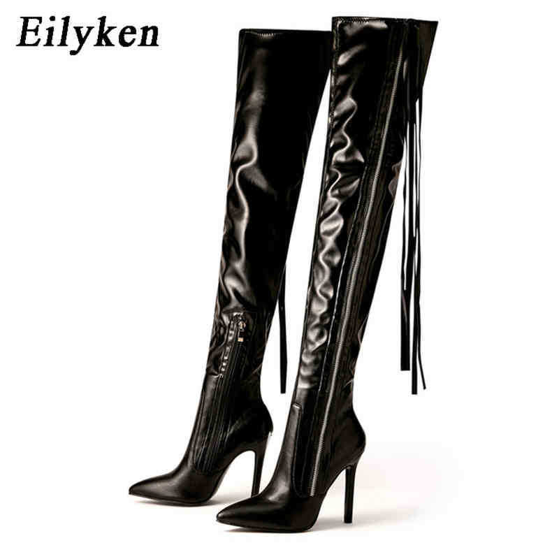 

Boots Eilyken New Fashion Tassel Designer Thigh High Shoes Women Sexy Pointed Toe Zip Over the Knee Boots Stiletto Heels Size  42 220913, Black