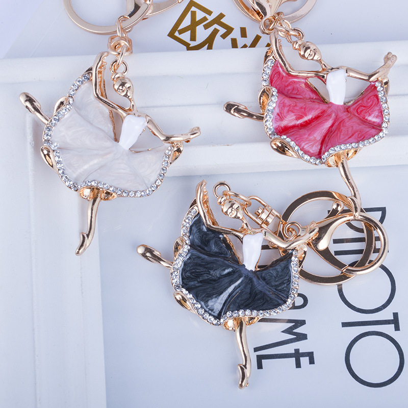 

Rhinestone Ballet Girl Cartoon Keychain Pendant Alloy Bag Car Jewelry Keychains Accessories Diamond Creative Gift