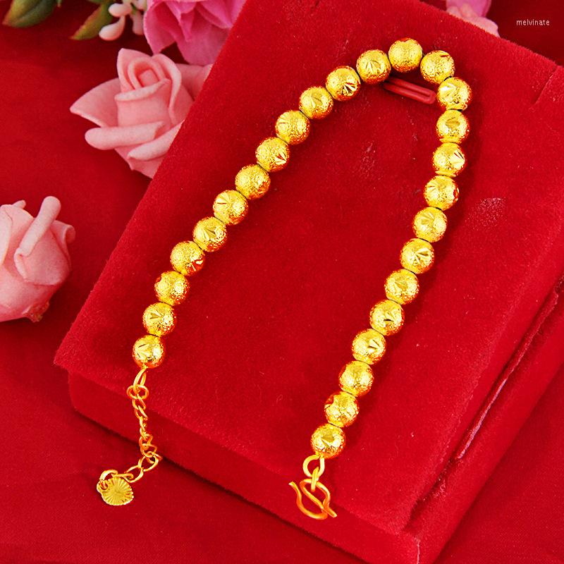 

Strand Ethnic Style Frosted Car Flower Jewelry Yellow Gold Filled Womens Transfer Beads Chain Bracelet