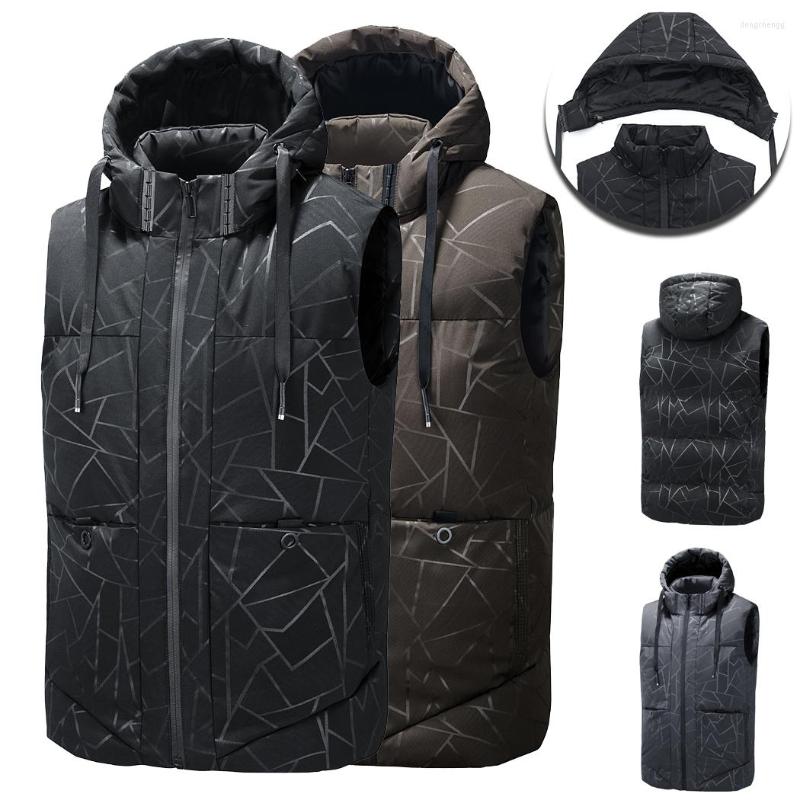 

Men's Vests Men's Winter Vest Padded Warm Full Zipper Pocket Cotton Jacket Detachable Hooded Quilted Sleeveless Coat Fashion Work L, Black