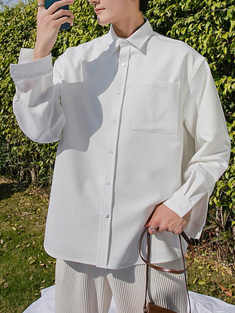 

Men' Casual Shirts Lapel Men' Single Breasted Long Sleeve Shirt 2023 Summer Autumn Korean Fashion Solid Color Men Blouse 2W28, White