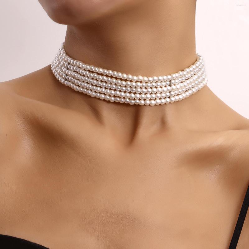 

Choker Fashion Imitation Pearl Beads Strand Chain Necklace Multilayer Charm Collar Jewelry Party Wedding Women